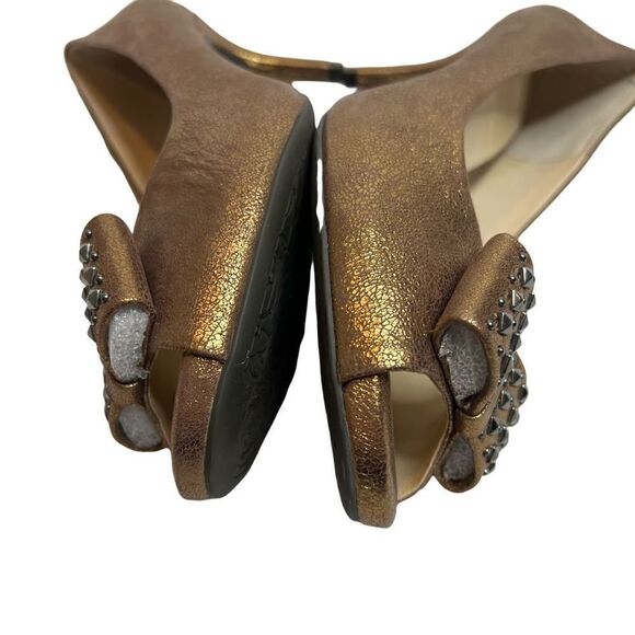 Nurture metallic bronze/ copper peep toe studded bow heels size 8 - Picture 15 of 16